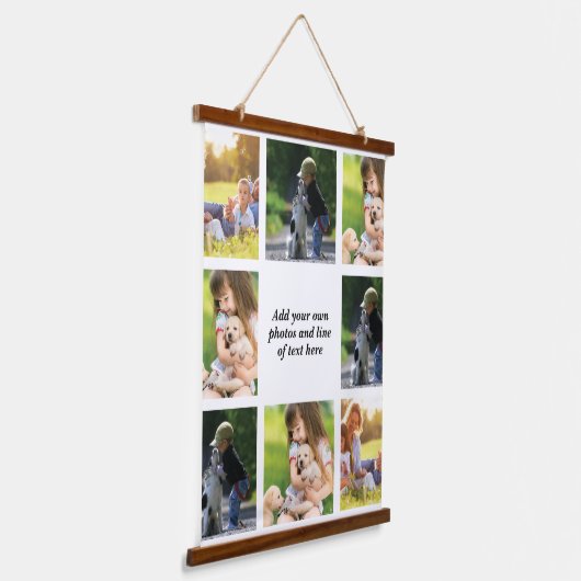 Maak uw eigen fotocollage en tekst hangend wandkleed (Gebogen)