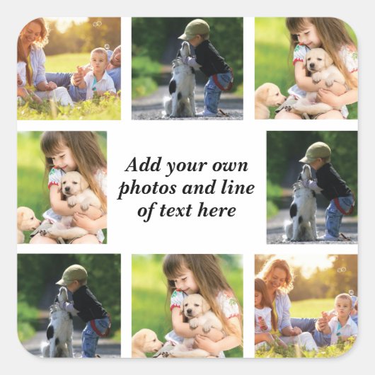 Maak uw eigen fotocollage en tekst vierkante sticker (Voorkant)