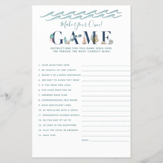 Maak uw eigen game onder de Zee Baby shower brochu Flyer (Voorkant)