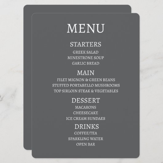 Maak Uw Eigen Gepersonaliseerd Menu (Voorkant / Achterkant)
