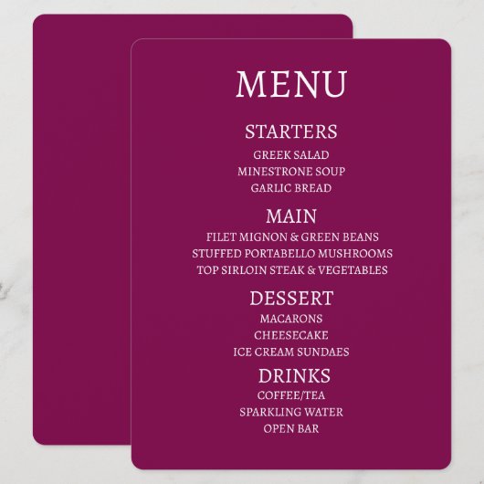 Maak Uw Eigen Gepersonaliseerde Menu (Voorkant / Achterkant)