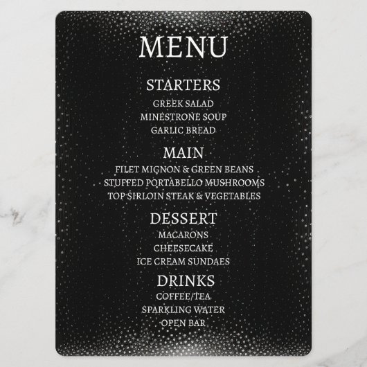 Maak Uw Eigen Gepersonaliseerde Zwarte Spikkelprin Menu (Voorkant)
