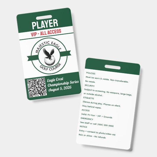 Maak uw eigen golftoernooi op maat badge (Voor- en achterkant)
