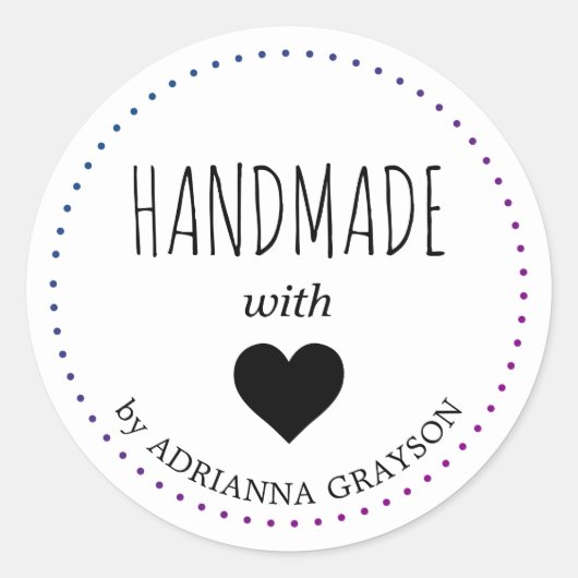 Maak Uw Eigen Handgemaakte met Hart Naam Ronde Sticker (Voorkant)