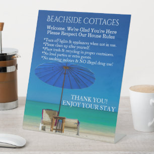 Maak uw eigen huisregels voor een strandgastverbli reclamebord met voetstuk