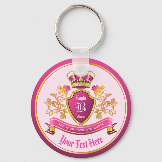 Maak uw eigen jasje Wapens Goud Pearls Roze Sleutelhanger (Voorkant)