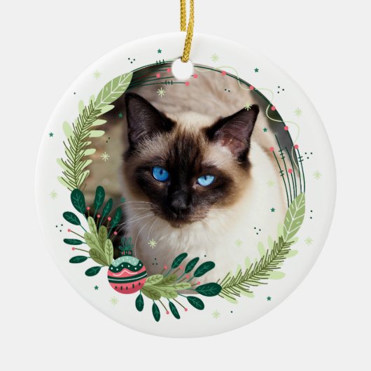 Maak uw eigen kerstkat-herdenking keramisch ornament (Voorkant)