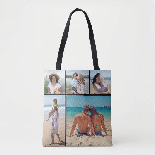 Maak Uw Eigen Kleurenfoto Collage Met 5 Foto's Bew Tote Bag (Voorkant)