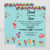 Maak uw eigen kleurrijke verjaardagsfeest uitnodig kaart (Voorkant / Achterkant)