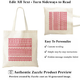 Maak Uw Eigen Lange Verborgen Bericht & Naam Rood Tote Bag