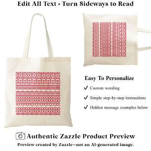 Maak Uw Eigen Lange Verborgen Bericht & Naam Rood Tote Bag