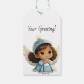 Maak Uw Eigen Latin Engel Blauwe Kerstmis Cadeaulabel (Achterkant)