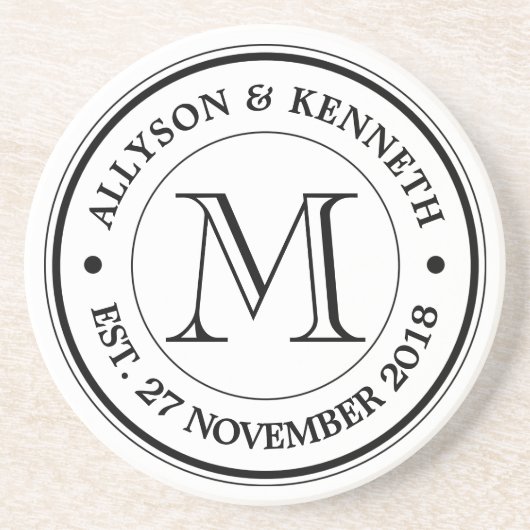 Maak uw eigen Logo Typografische Monogram Zandsteen Onderzetter (Voorkant)