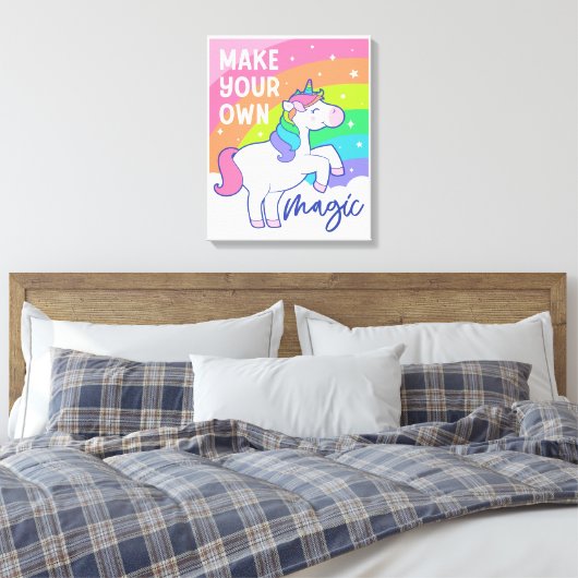 Maak uw eigen Magie | Cute Unicorn Canvas Afdruk (Insitu (Slaapkamer))