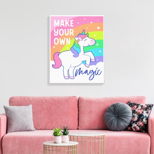 Maak uw eigen Magie | Cute Unicorn Canvas Afdruk (Insitu (Woonkamer))