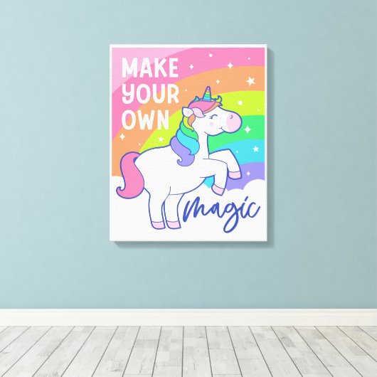 Maak uw eigen Magie | Cute Unicorn Canvas Afdruk (Insitu (Houten vloer))