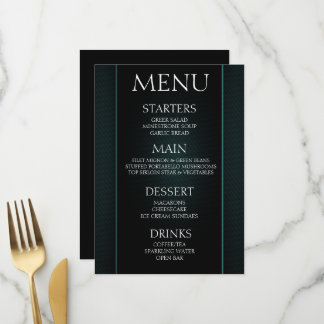 Maak uw eigen - Minimalistische Zwarte Teal Evenem Menu