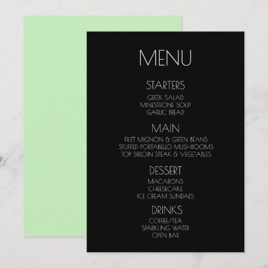 Maak uw eigen - Mintgroene menu (Voorkant / Achterkant)