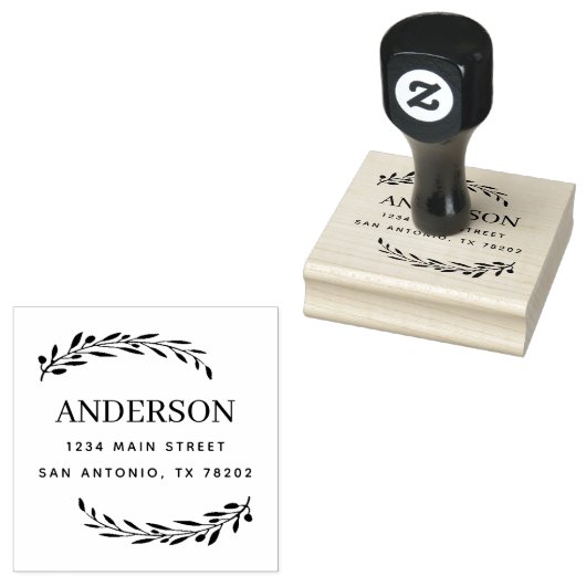Maak uw eigen | Olijfbladeren Retouradres Rubberstempel (Gestempeld)
