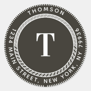 Maak Uw Eigen Retouradres, Elegant Monogram Ronde Sticker