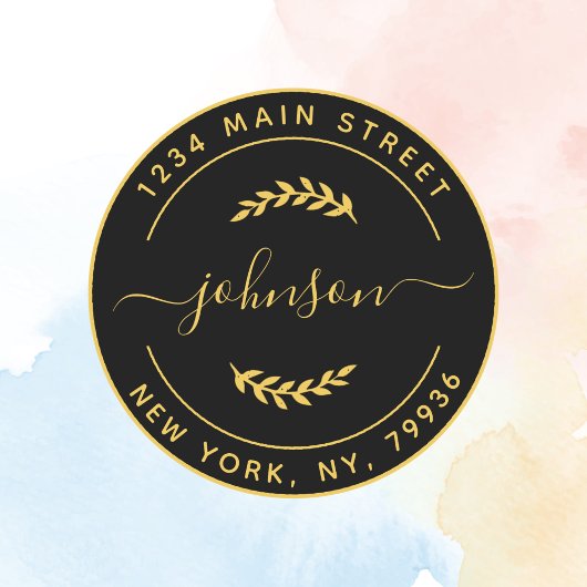 Maak Uw Eigen Ronde Retouradres Goud Zwart Ronde Sticker