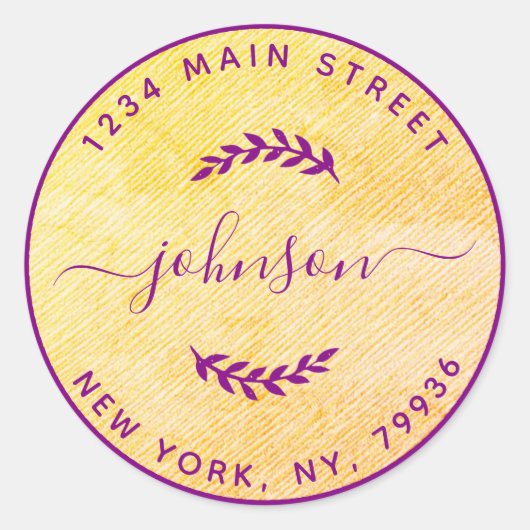 Maak Uw Eigen Ronde Retouradres Paars Roze Ronde Sticker (Voorkant)