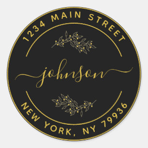 Maak Uw Eigen Ronde Retouradres Zwart Goud Sticker