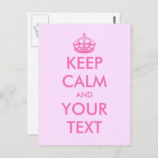 Maak uw eigen roze Houd rustig tekst briefkaarten (Voorkant / Achterkant)