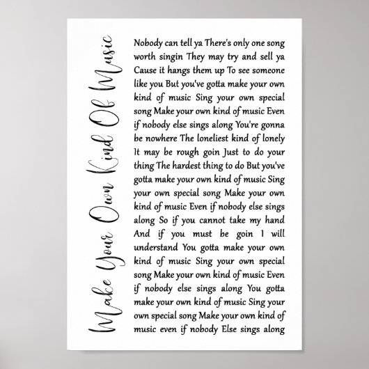 Maak uw eigen soort muziek in het witte script Son Poster (Voorkant)