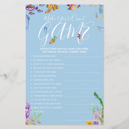 Maak uw eigen spel onder het Zee Baby shower (Voorkant)