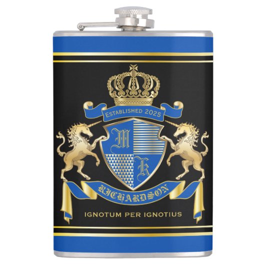 Maak uw eigen Unicorn Coat van Wapenblauw Embleem Heupfles (Voorkant)