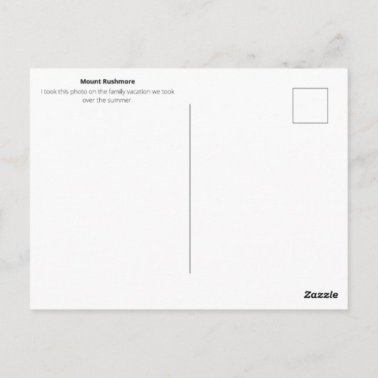 Maak uw eigen Vacation Souvenir foto Briefkaart (Achterkant)