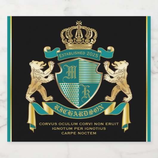 Maak uw eigen wapen Blauwgroen gouden Beer Bier Etiket (Enkel label)