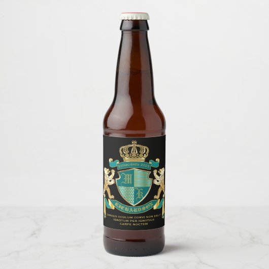 Maak uw eigen wapen Blauwgroen gouden Beer Bier Etiket (Voorkant)