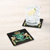 Maak uw eigen wapen Blauwgroen gouden Beer Kartonnen Onderzetters (Insitu)