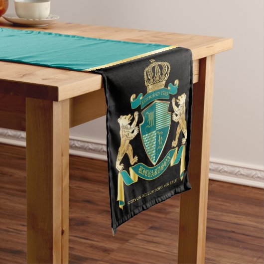 Maak uw eigen wapen Blauwgroen gouden Beer Korte Tafelloper (Voorbeeld)