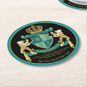 Maak uw eigen wapen Blauwgroen gouden Beer Ronde Kartonnen Onderzetter (Gebogen)