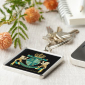 Maak uw eigen wapen Blauwgroen gouden Beer Sleutelhanger (Zijkant)