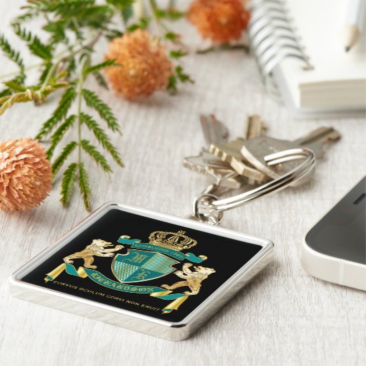 Maak uw eigen wapen Blauwgroen gouden Beer Sleutelhanger (Zijkant)