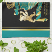 Maak uw eigen wapen Blauwgroen gouden Beer Theedoek (Gevouwen)