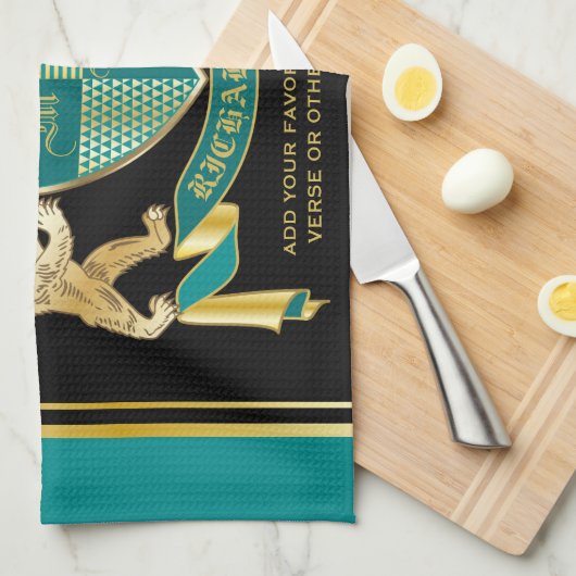 Maak uw eigen wapen Blauwgroen gouden Beer Theedoek (Quarter Fold)