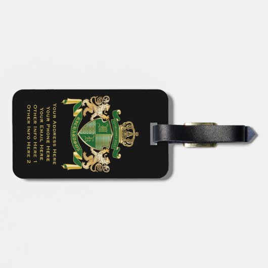 Maak uw eigen wapengekletter groen goudleeuwen bagagelabel (Achterkant horizontaal)