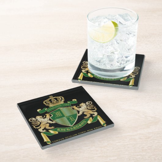 Maak uw eigen wapengekletter groen goudleeuwen glazen onderzetter (Schuin)
