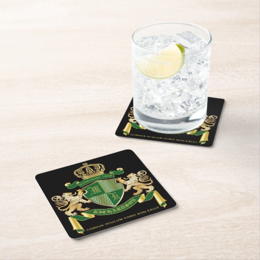 Maak uw eigen wapengekletter groen goudleeuwen kartonnen onderzetters (Insitu)
