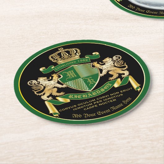 Maak uw eigen wapengekletter groen goudleeuwen ronde kartonnen onderzetter (Gebogen)
