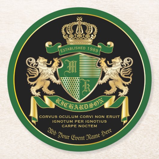 Maak uw eigen wapengekletter groen goudleeuwen ronde kartonnen onderzetter (Voorkant)