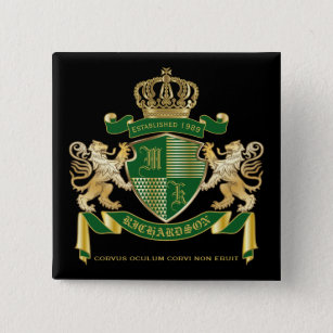 Maak uw eigen wapengekletter groen goudleeuwen vierkante button 5,1 cm