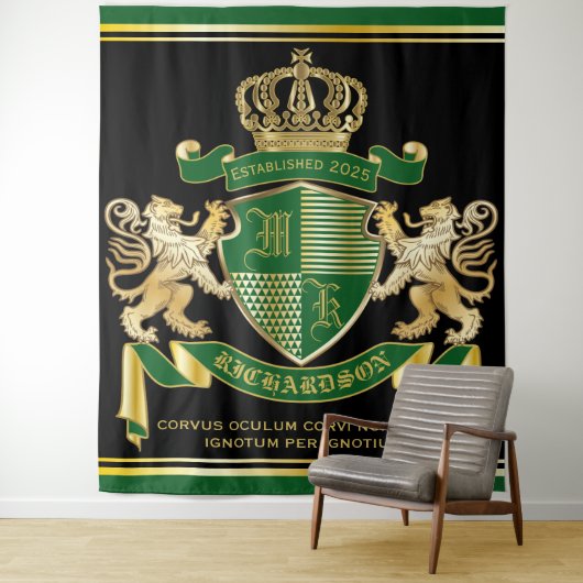 Maak uw eigen wapengekletter groen goudleeuwen wandkleed (In situ)