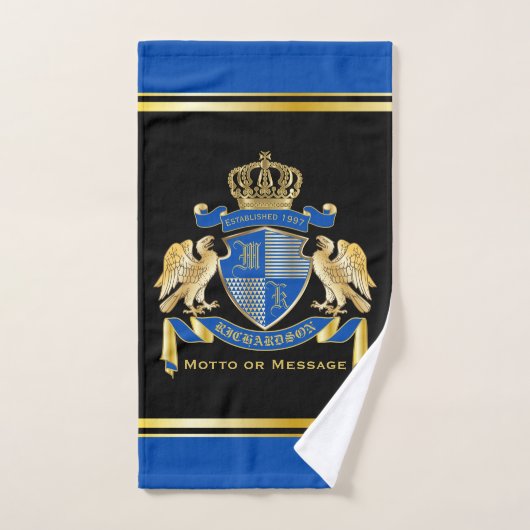 Maak uw eigen wapenkat blauw-goudblauw-elemanje bad handdoek (Handdoek)