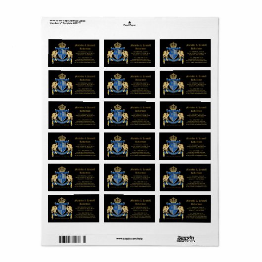 Maak uw eigen wapenkat blauw-goudblauw-elemanje etiket (Full Sheet)